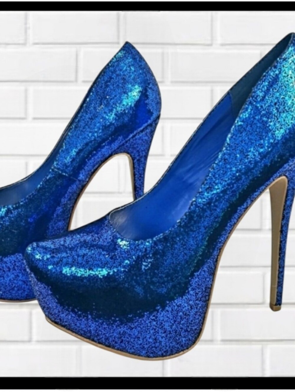 LILIANA Glitter Platform Stilettos Sky High & Sexy! Sparkle Blue Sz 9 NIB